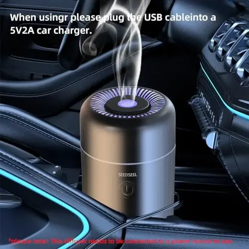 SEEDSEEL Avtomobil Aromaterapiya Diffuzorlari Efir Moylar Uchun, Mini USB Havo Hidi Kichik Namlagich 7-LED Rangli O'zgaruvchan Yorug'lik bilan Avtomobil Xona Uy Ofis Yotoq Xonasi Uchun - 3