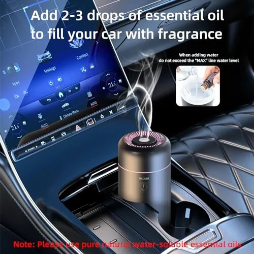 SEEDSEEL Car Aromatherapy Diffusers for Essential Oils，Mini USB Air Scent Small Humidifier with 7-LED Color Changing for Car Room Home Office Bedroom - 4