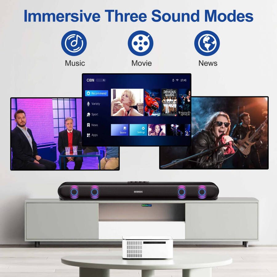 Seenda Sound Bar for TV, Wired & Wireless Bluetooth 5.0 3D Surround Speakers, AUX/COAX/HDMI/USB Connection - 4