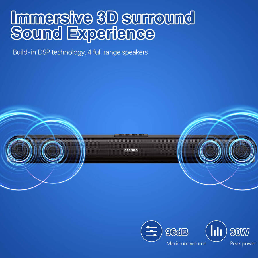 Seenda Sound Bar televideniye mo‘ljallangan simli va simsiz Bluetooth 5.0 3D Surround karnaylar, AUX/COAX/HDMI/USB ulanishi - 2