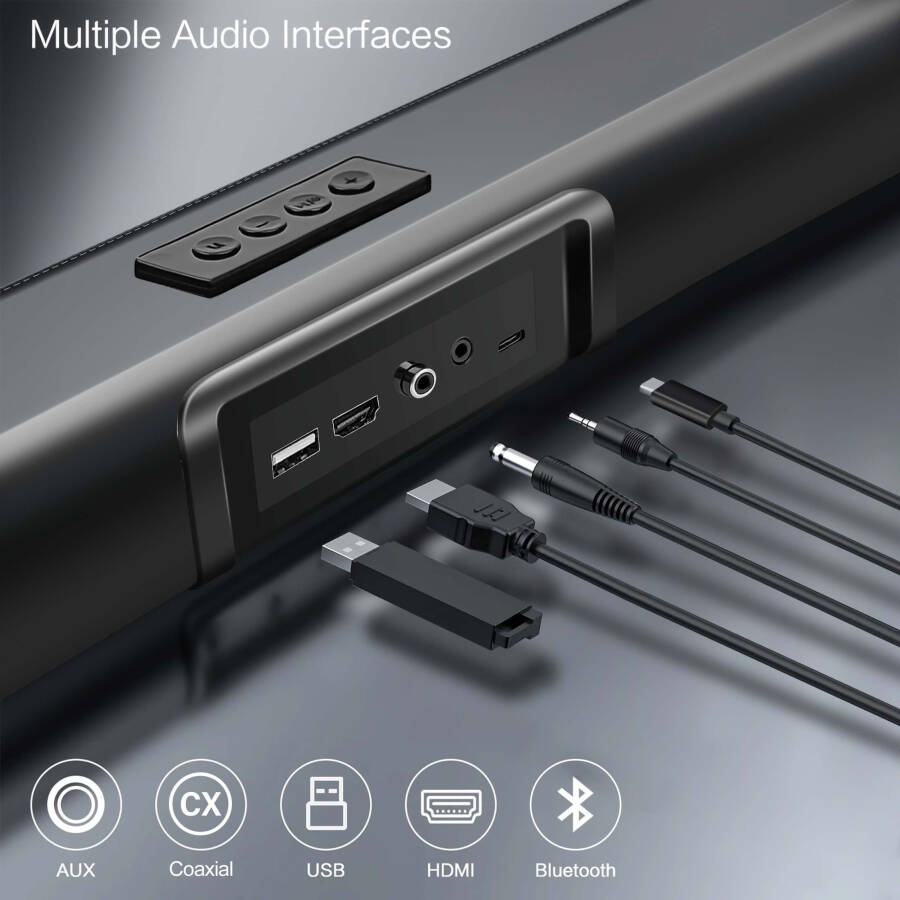 Seenda Sound Bar televideniye mo‘ljallangan simli va simsiz Bluetooth 5.0 3D Surround karnaylar, AUX/COAX/HDMI/USB ulanishi - 7