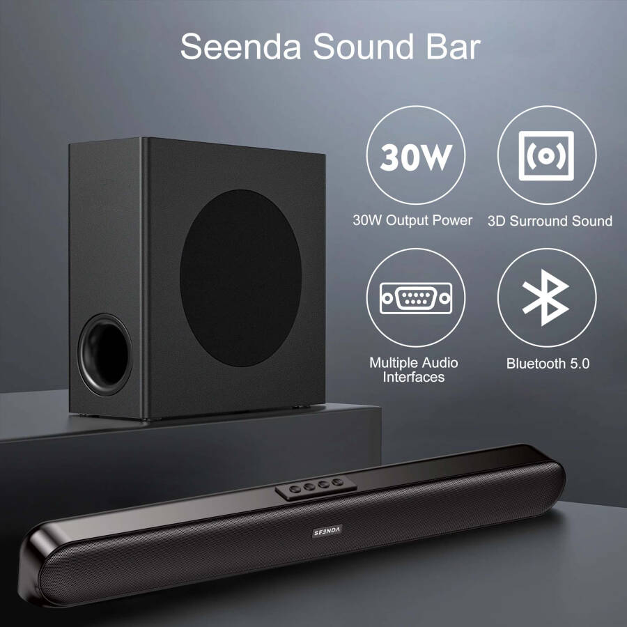 Seenda Sound Bar TV için, Kablolu ve Kablosuz Bluetooth 5.0 3D Surround Hoparlörler, AUX/COAX/HDMI/USB Bağlantısı - 5