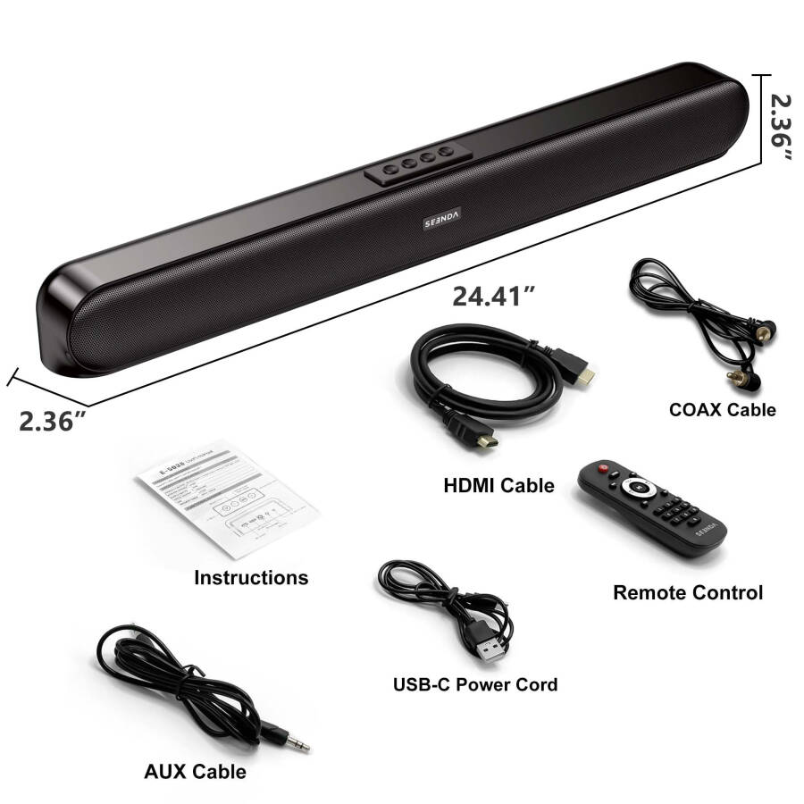 Seenda Sound Bar TV için, Kablolu ve Kablosuz Bluetooth 5.0 3D Surround Hoparlörler, AUX/COAX/HDMI/USB Bağlantısı - 8