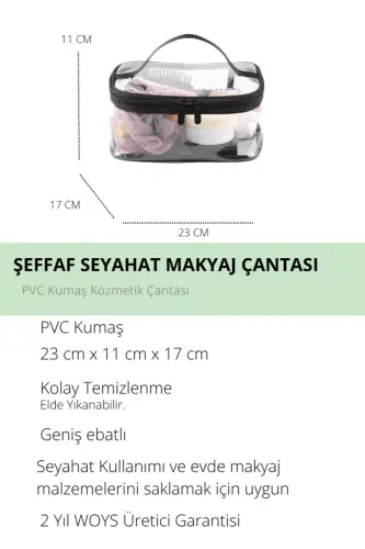 Şeffaf Çok Amaçlı Su Geçirmez Kabin Boy Makyaj Çantası - Şeffaf - WOYS BAGS (1)