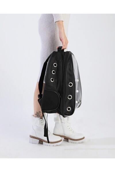 Şeffaf Kırılmaz Cam 15 Hava Kanallı Kedi Köpek Kuş Evcil Hayvan Taşıma Sırt Çanta - MODA WEST (1)