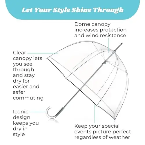 Totes Adult Bubble Umbrella with Dome Canopy and Lightweight Wind and Rain Protection 
