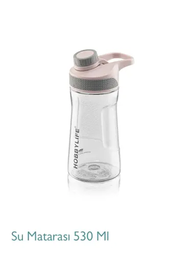Şeffaf Spor Okul Ofis Su Matarası 530ml - Pembe 