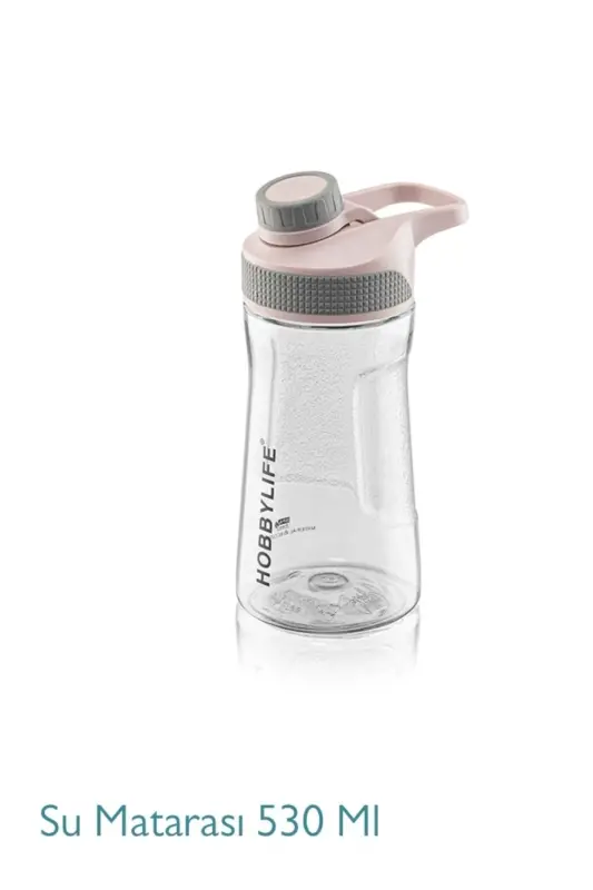 Şeffaf Spor Okul Ofis Su Matarası 530ml - Pembe - 1