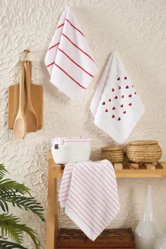 Seher (3 Towels + Basket) Kitchen and Hand&Face Towel Set 30x50 cm. -Basket Love - CASNACK (1)
