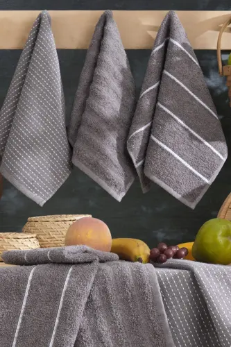 Seher 6-Piece Kitchen and Hand & Face Towel Set 30x50 cm - Anthracite - 5