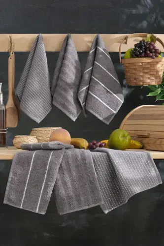Seher 6-Piece Kitchen and Hand & Face Towel Set 30x50 cm - Anthracite - 1