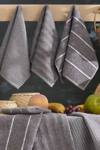 Seher 6-Piece Kitchen and Hand & Face Towel Set 30x50 cm - Anthracite - 2