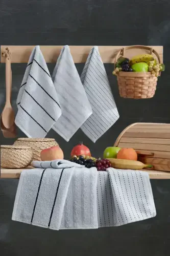 Seher 6-Piece Kitchen and Hand & Face Towel Set 30x50 cm - Gray - 1