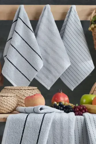 Seher 6-Piece Kitchen and Hand & Face Towel Set 30x50 cm - Gray - 2