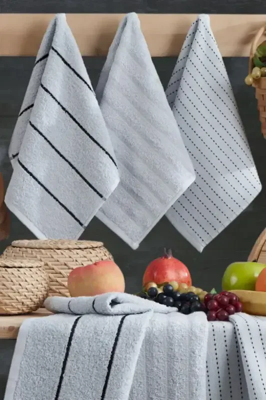Seher 6-Piece Kitchen and Hand & Face Towel Set 30x50 cm - Gray - 2