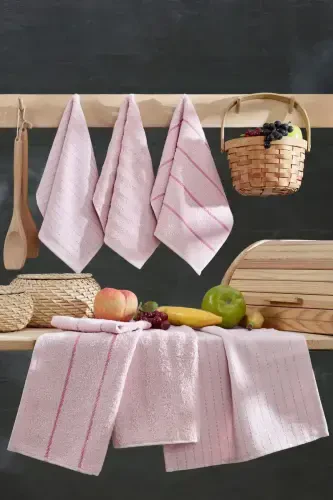 Seher 6-Piece Kitchen and Hand & Face Towel Set 30x50 cm - Powder - 1