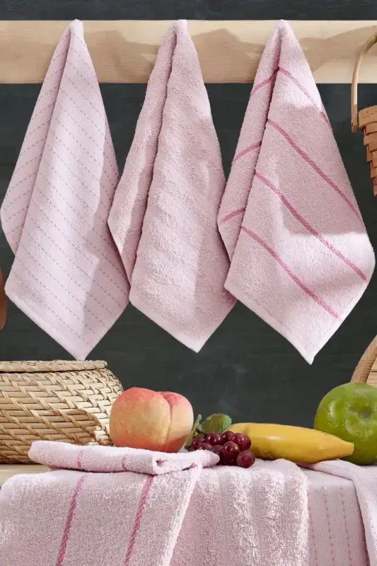 Seher 6-Piece Kitchen and Hand & Face Towel Set 30x50 cm - Powder - 2