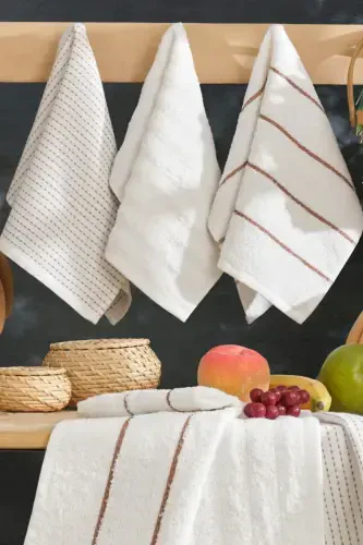 Seher 6'lı Mutfak ve El&Yüz Havlu Seti 30x50 cm. -Krem - CASNACK (1)