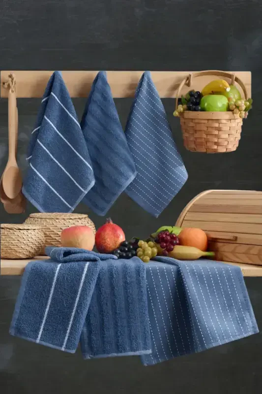 Seher 6'li Oshxona va Qo'l&Yuz Sochiqlar To'plami 30x50 sm. -Indigo - 1