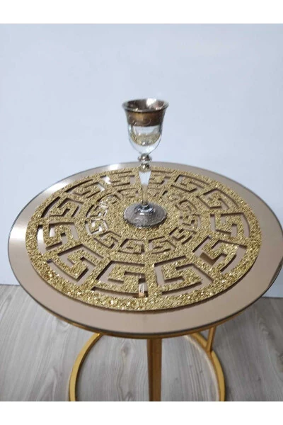 Sehpa Örtü Seti/ 1ad (60CM)lik Orta Sehpa Runnerı,3 Ad.(33CM)zigon Örtüsü/toplam 4 Parça/simli Gold-SİMLİ GOLD - 4