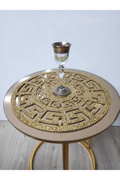 Sehpa Örtü Seti/ 1ad (60CM)lik Orta Sehpa Runnerı,3 Ad.(33CM)zigon Örtüsü/toplam 4 Parça/simli Gold-SİMLİ GOLD - 4