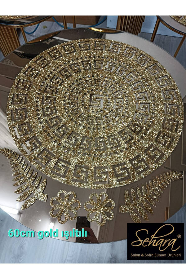 Sehpa Örtü Seti/ 1 Adet (60CM) Orta Sehpa Runnerı, 3 Adet (33CM) Zigon Örtüsü/ Toplam 4 Parça/ Simli Gold - 6