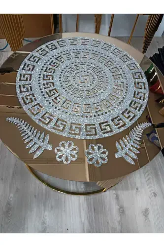 Sehpa Örtü Seti/1adet(60CM)lik Orta Sehpa Runnerı,3 Adet (33CM)lik Zigon Örtüsü/4 Parça/simli Gümüş-SİMLİ GÜMÜŞ - SEHARA (1)