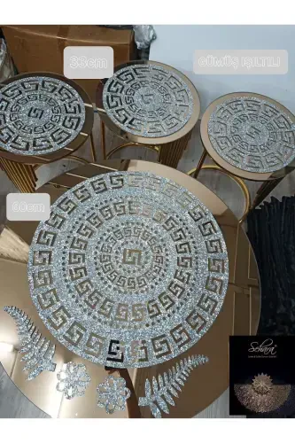 Sehpa O'rtu Seti/1adet(60CM)lik O'rta Sehpa Runneri,3 Adet (33CM)lik Zigon O'rtusi/4 Parcha/simli Kumush-SIMLI KUMUSH - 1