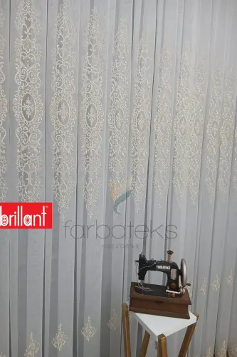 Şehrazat Altın Gold Motif İşlemeli 3 kat Pileli Ütü İstemez Salon Tül Perde-altın 