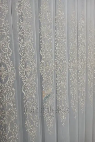 Şehrazat Altın Gold Motif İşlemeli 3 kat Pileli Ütü İstemez Salon Tül Perde-altın - 2