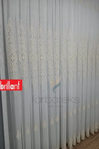 Şehrazat Altın Gold Motif İşlemeli 3 kat Pileli Ütü İstemez Salon Tül Perde-altın - 6