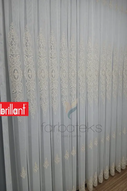 Şehrazat Altın Gold Motif İşlemeli 3 kat Pileli Ütü İstemez Salon Tül Perde-altın - 6