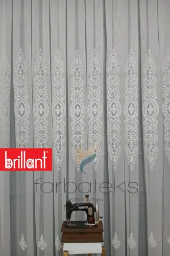 Şehrazat Beyaz Motif İşlemeli 3 kat Pileli Ütü İstemez Salon Tül Perde-bbbeyaz 