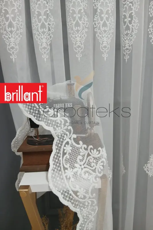 Şehrazat Beyaz Motif İşlemeli 3 kat Pileli Ütü İstemez Salon Tül Perde-bbbeyaz - 2