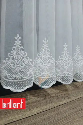 Şehrazat Beyaz Motif İşlemeli 3 kat Pileli Ütü İstemez Salon Tül Perde-bbbeyaz - 3