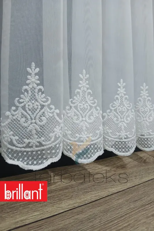 Şehrazat Beyaz Motif İşlemeli 3 kat Pileli Ütü İstemez Salon Tül Perde-bbbeyaz - 3