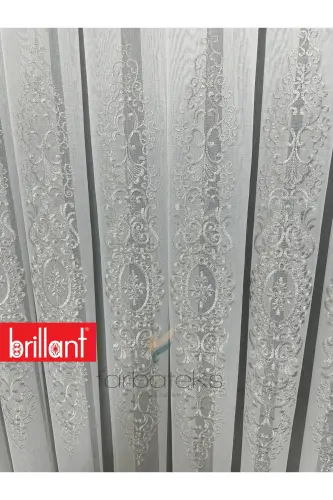 Şehrazat Gümüş Motif İşlemeli 3 kat Pileli Ütü İstemez Salon Tül Perde-gms - 5