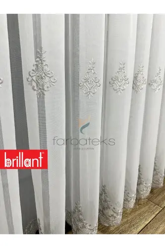 Şehrazat Gümüş Motif İşlemeli 3 kat Pileli Ütü İstemez Salon Tül Perde-gms - 6