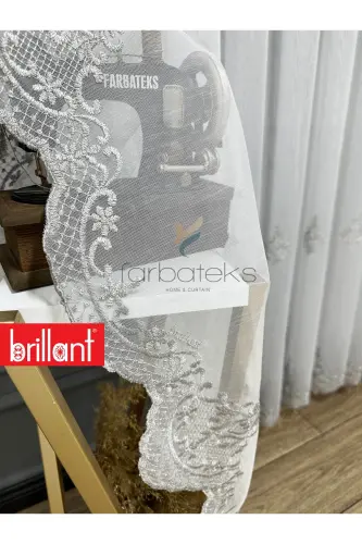 Şehrazat Gümüş Motif İşlemeli 3 kat Pileli Ütü İstemez Salon Tül Perde-gms - BRILLANT (1)