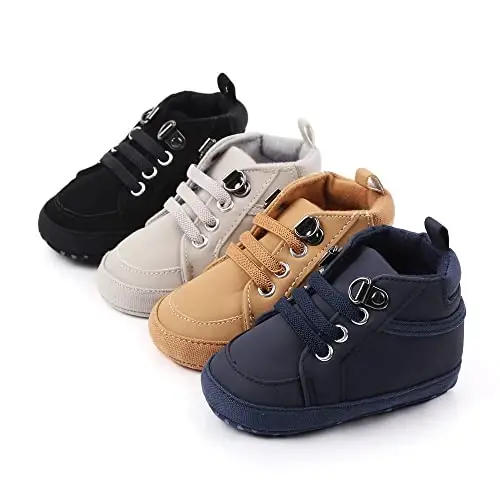 Sekantrol Baby Boys Girls First Walker Crib Newborn Shoes, Soft Rubber Sole Infant Sneakers Fashion High-Top Non-Slip Toddler Dress Moccasins Shoes - 3