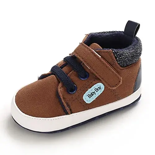 Sekantrol Baby Boys Girls First Walker Crib Newborn Shoes, Soft Rubber Sole Infant Sneakers Fashion High-Top Non-Slip Toddler Dress Moccasins Shoes - 1