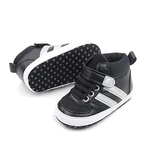 Sekantrol Baby Boys Girls First Walker Crib Newborn Shoes, Soft Rubber Sole Infant Sneakers Fashion High-Top Non-Slip Toddler Dress Moccasins Shoes - 1