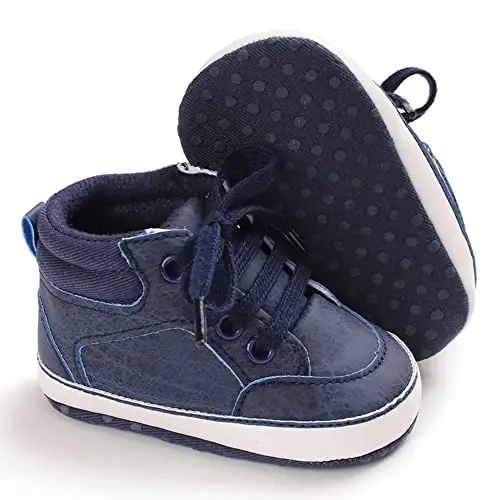 Sekantrol Baby Boys Girls First Walker Crib Newborn Shoes, Soft Rubber Sole Infant Sneakers Fashion High-Top Non-Slip Toddler Dress Moccasins Shoes - 5