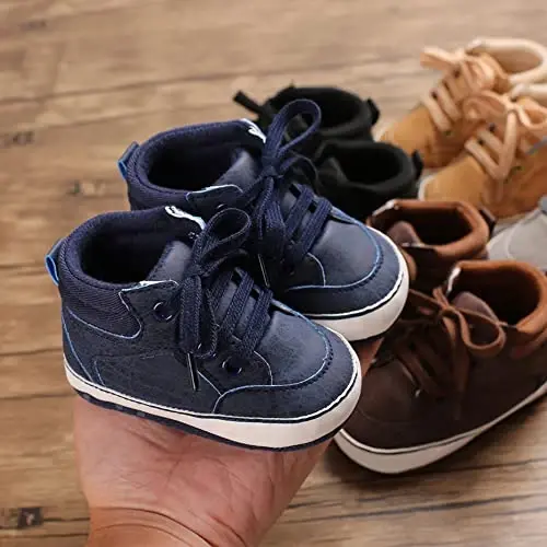 Sekantrol Baby Boys Girls First Walker Crib Newborn Shoes, Soft Rubber Sole Infant Sneakers Fashion High-Top Non-Slip Toddler Dress Moccasins Shoes - 6