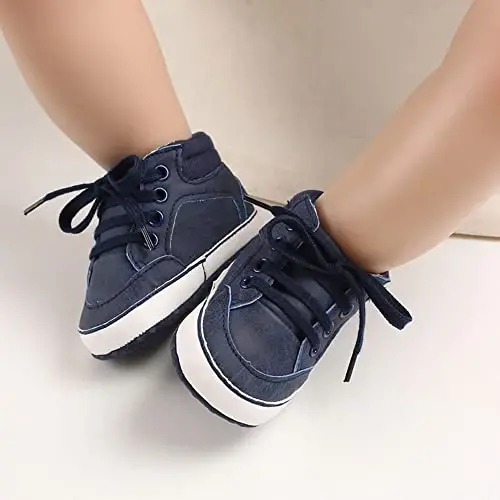 Sekantrol Baby Boys Girls First Walker Crib Newborn Shoes, Soft Rubber Sole Infant Sneakers Fashion High-Top Non-Slip Toddler Dress Moccasins Shoes - 7