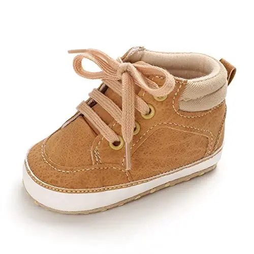 Sekantrol Baby Boys Girls First Walker Crib Newborn Shoes, Soft Rubber Sole Infant Sneakers Fashion High-Top Non-Slip Toddler Dress Moccasins Shoes - 1