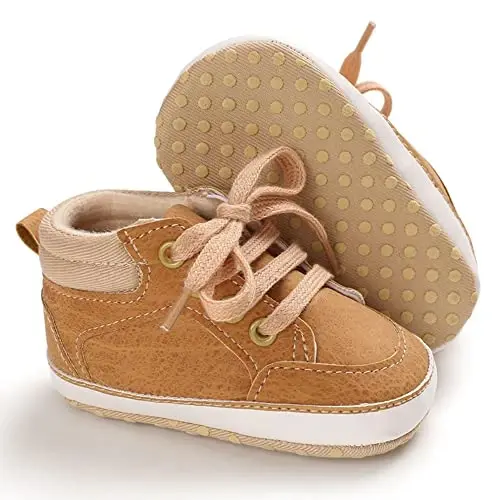 Sekantrol Baby Boys Girls First Walker Crib Newborn Shoes, Soft Rubber Sole Infant Sneakers Fashion High-Top Non-Slip Toddler Dress Moccasins Shoes - 3