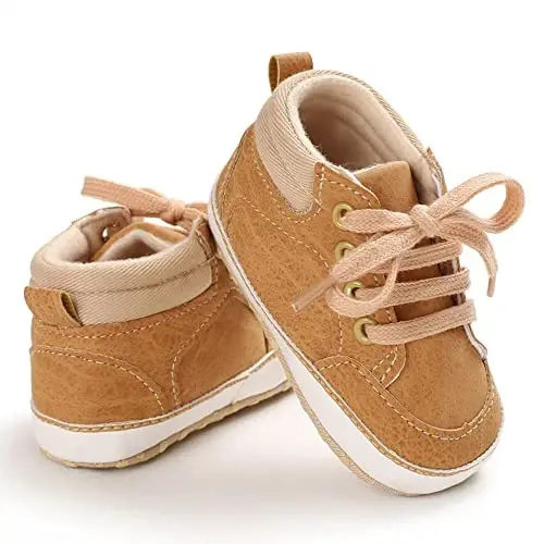 Sekantrol Baby Boys Girls First Walker Crib Newborn Shoes, Soft Rubber Sole Infant Sneakers Fashion High-Top Non-Slip Toddler Dress Moccasins Shoes - 4