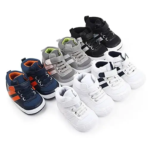Sekantrol Baby Boys Girls First Walker Crib Newborn Shoes, Soft Rubber Sole Infant Sneakers Fashion High-Top Non-Slip Toddler Dress Moccasins Shoes - 6