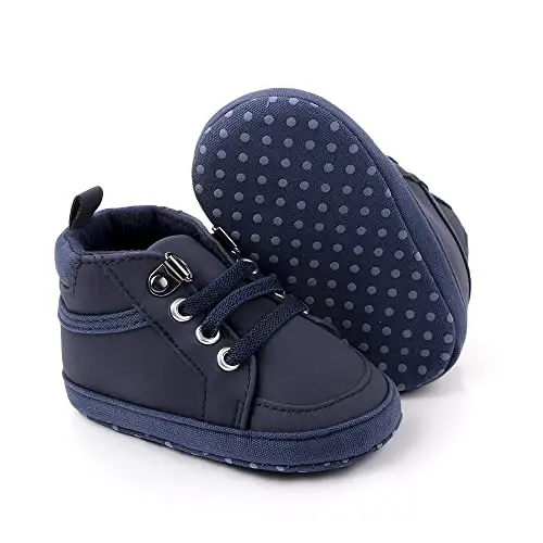 Sekantrol Baby Boys Girls First Walker Crib Newborn Shoes, Soft Rubber Sole Infant Sneakers Fashion High-Top Non-Slip Toddler Dress Moccasins Shoes - 3